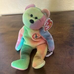 Ty Rainbow Peace Bear Plush RARE THREE errors!